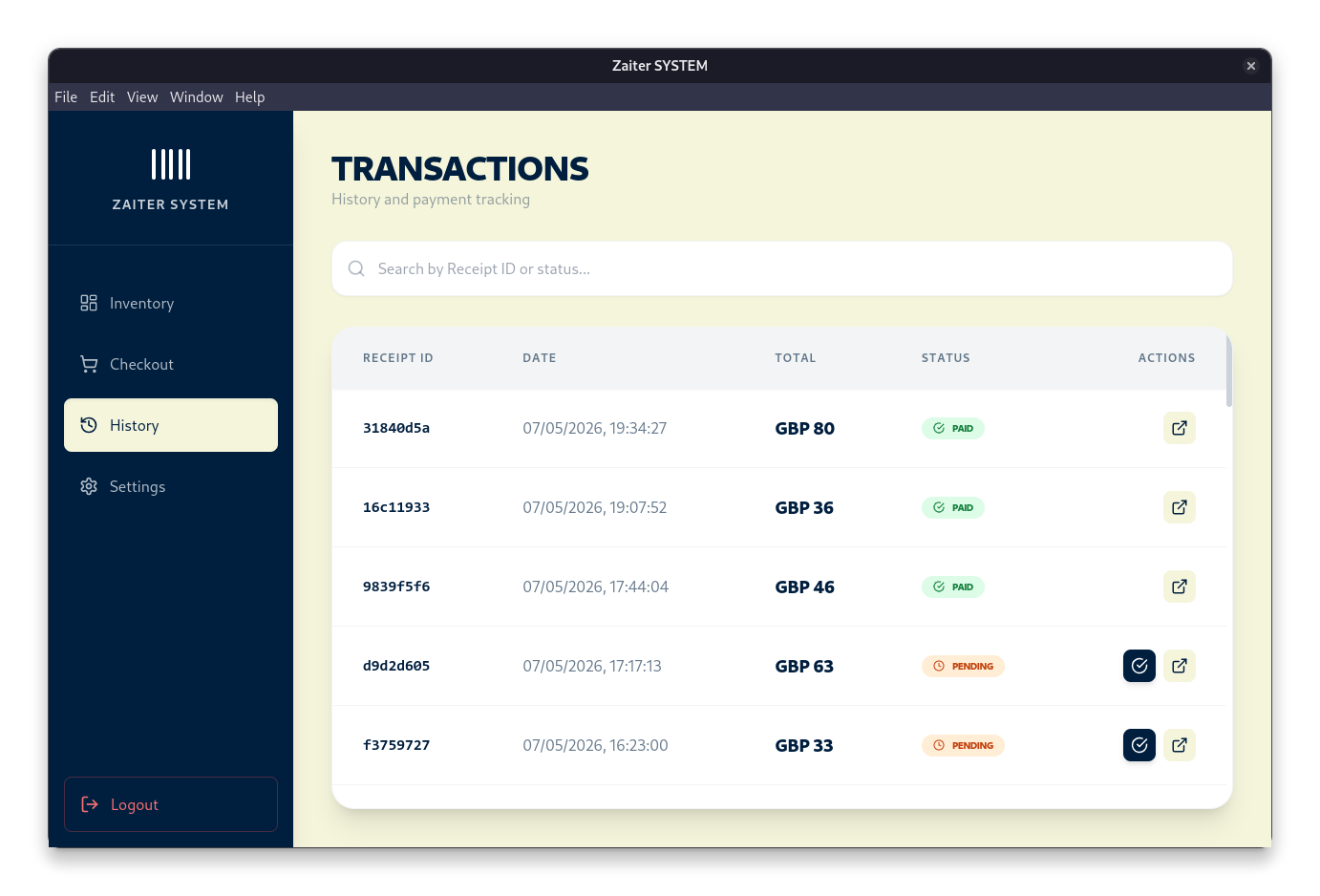 Transaction History